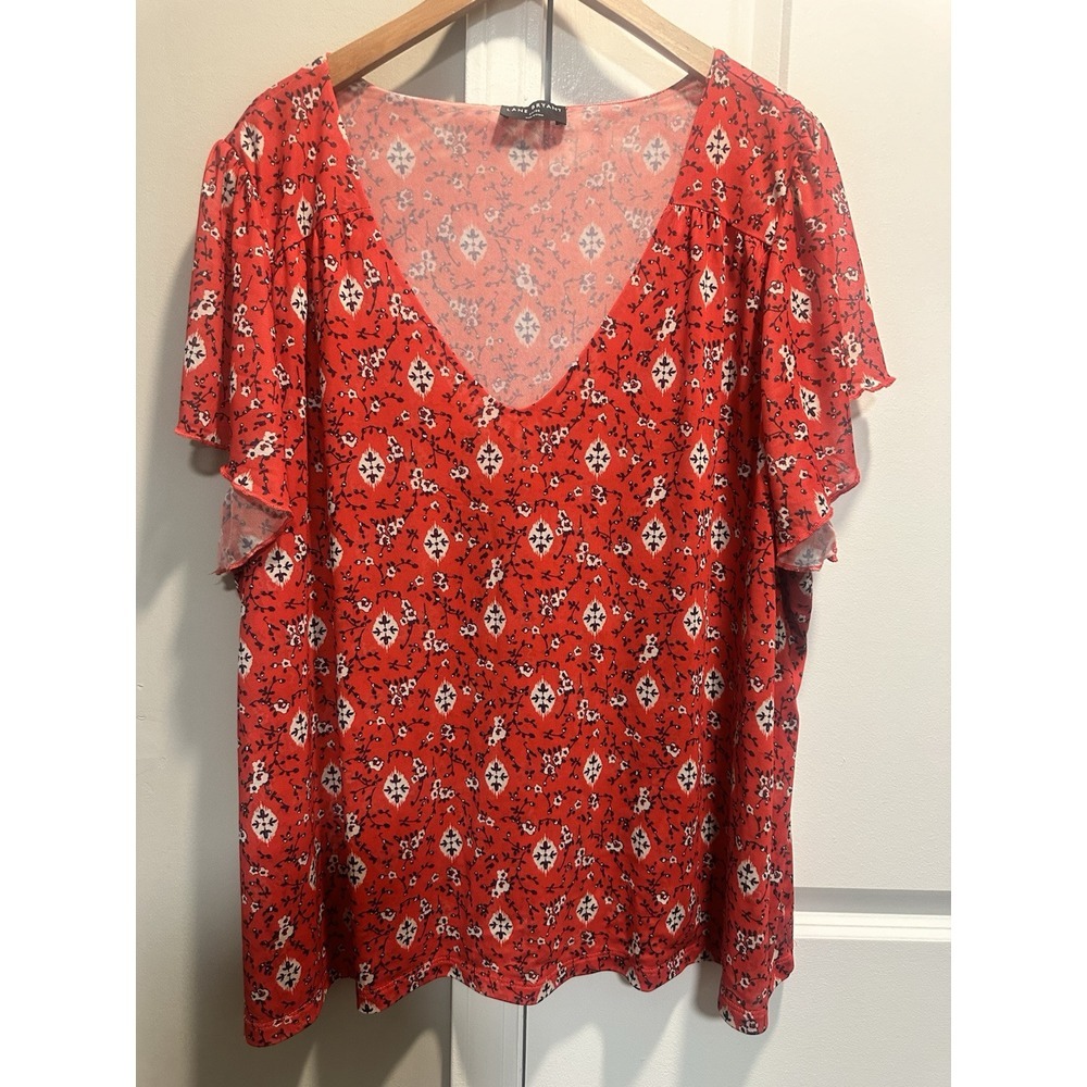 Lane Bryant Red Floral Short Sleeve Top 26/28‎